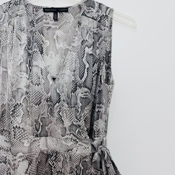 White House Black Market Women's Dress 4 Wrap Midi Snake Gray Sleeveless Hi Low - Picture 4 of 15